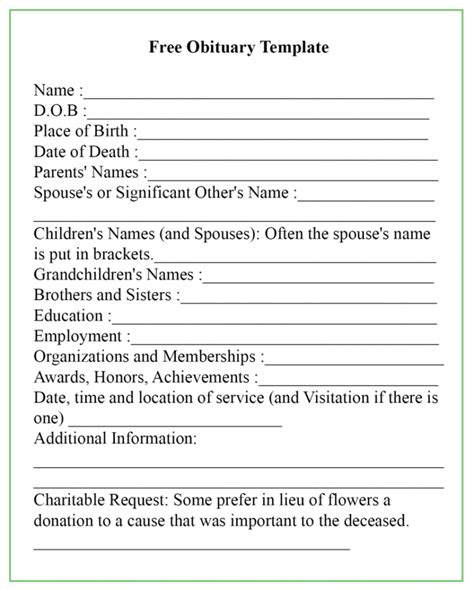 Obituary formats